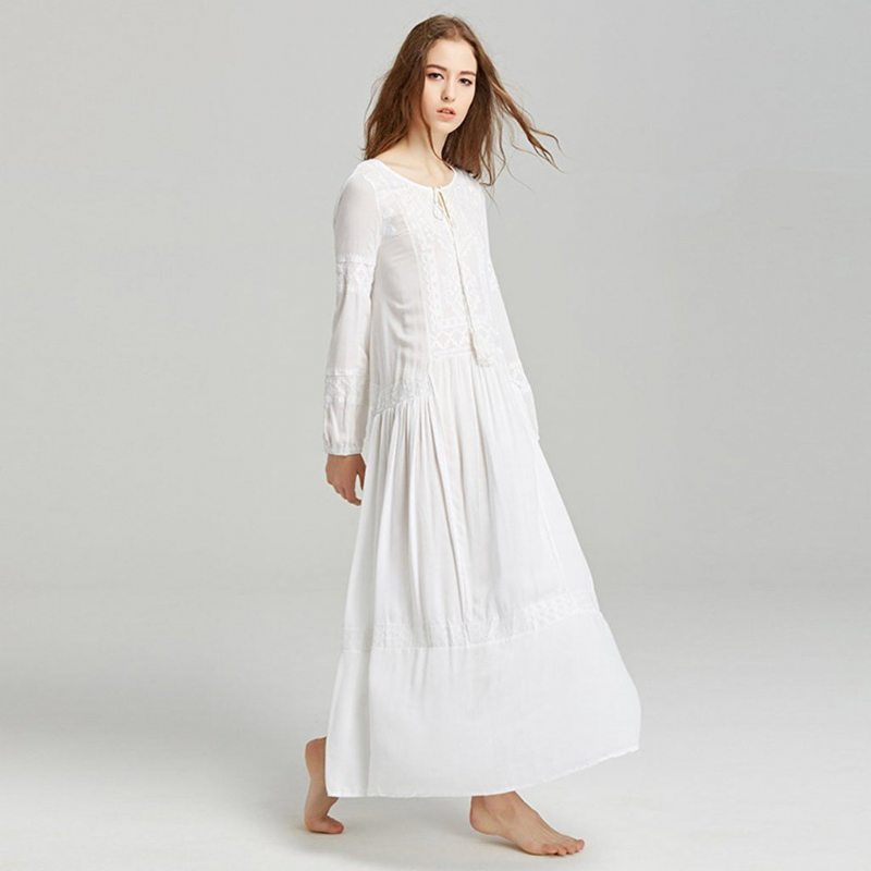 Bohême Glands Broderie Manches Longues Maxi Robe