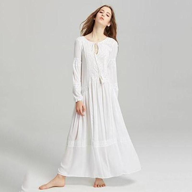 Bohême Glands Broderie Manches Longues Maxi Robe