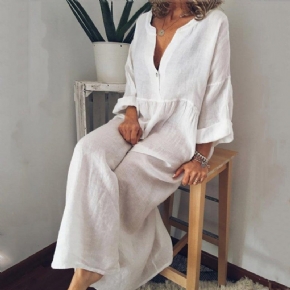 Hot V-neck Print Long Bohemian Loose Linen Robe Grande Taille L-5xl