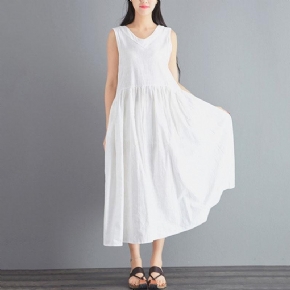 Linen Summer New White Robe Longue Sans Manches