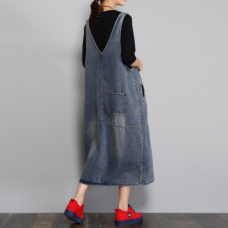 Nouvelle Robe D'été À Bretelles Rétro En Denim Ample