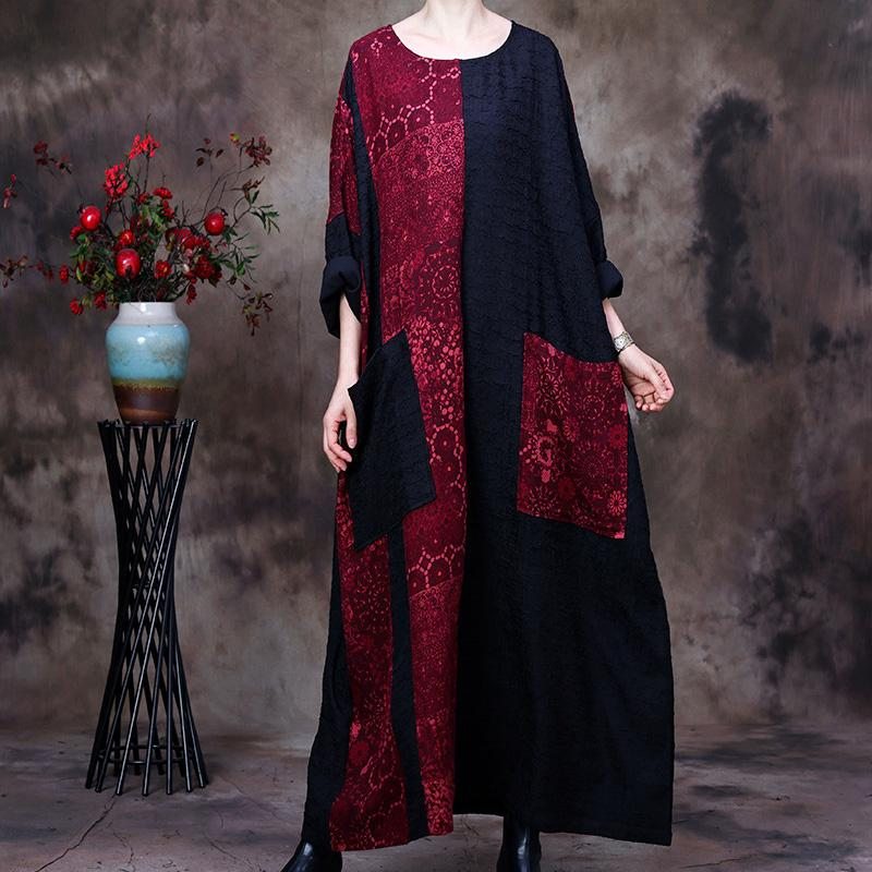 Plus Size Spring Autumn Vintage Patchwork Cotton Linen Dress