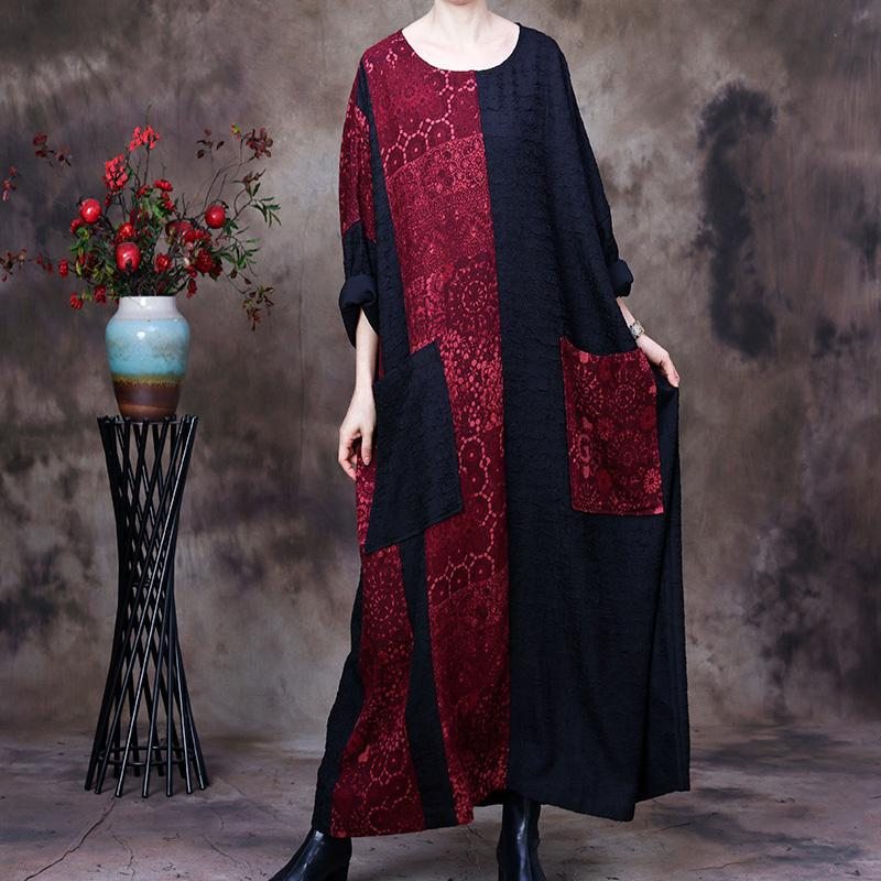 Plus Size Spring Autumn Vintage Patchwork Cotton Linen Dress