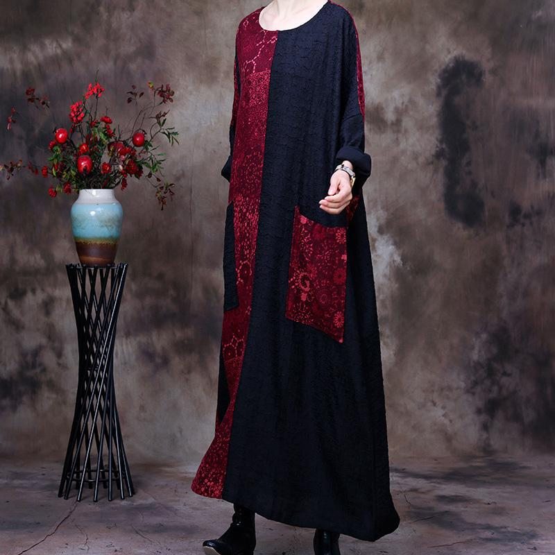 Plus Size Spring Autumn Vintage Patchwork Cotton Linen Dress