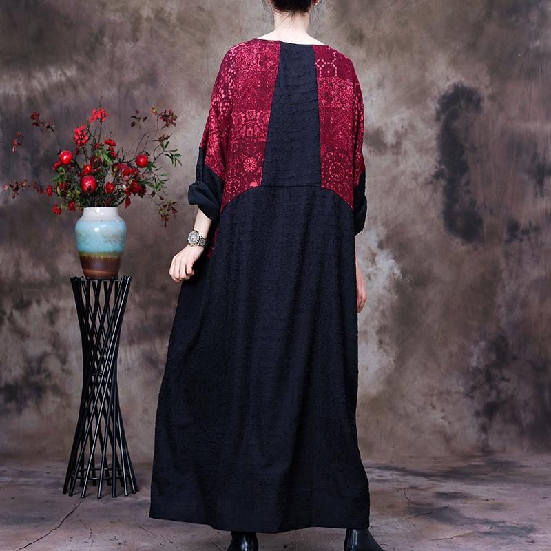 Plus Size Spring Autumn Vintage Patchwork Cotton Linen Dress