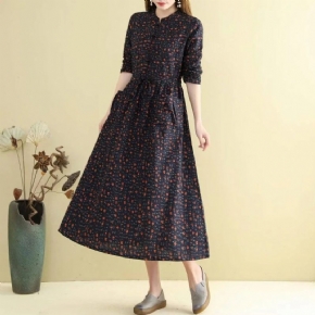 Printemps Automne Femmes Robe Florale Ample Rétro