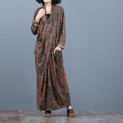 Retro Chest Cross-slim Thin Robe À Manches Longues Pour Les Femmes