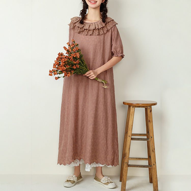 Robe Ample Brodée Vintage En Coton Et Lin Grande Taille