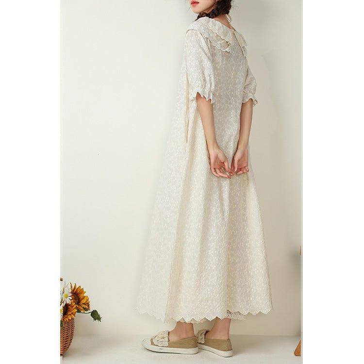 Robe Ample Brodée Vintage En Coton Et Lin Grande Taille