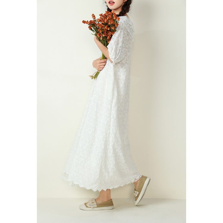 Robe Ample Brodée Vintage En Coton Et Lin Grande Taille