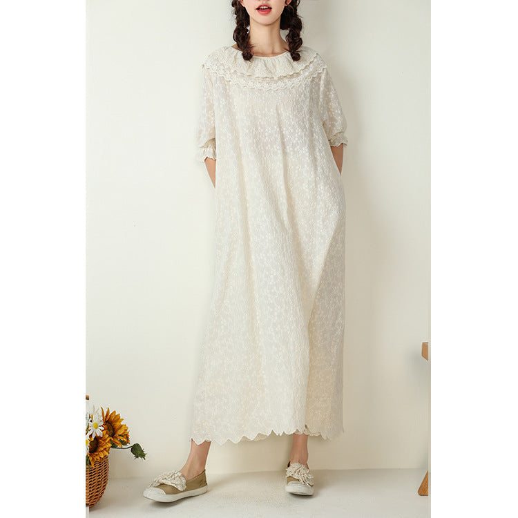 Robe Ample Brodée Vintage En Coton Et Lin Grande Taille