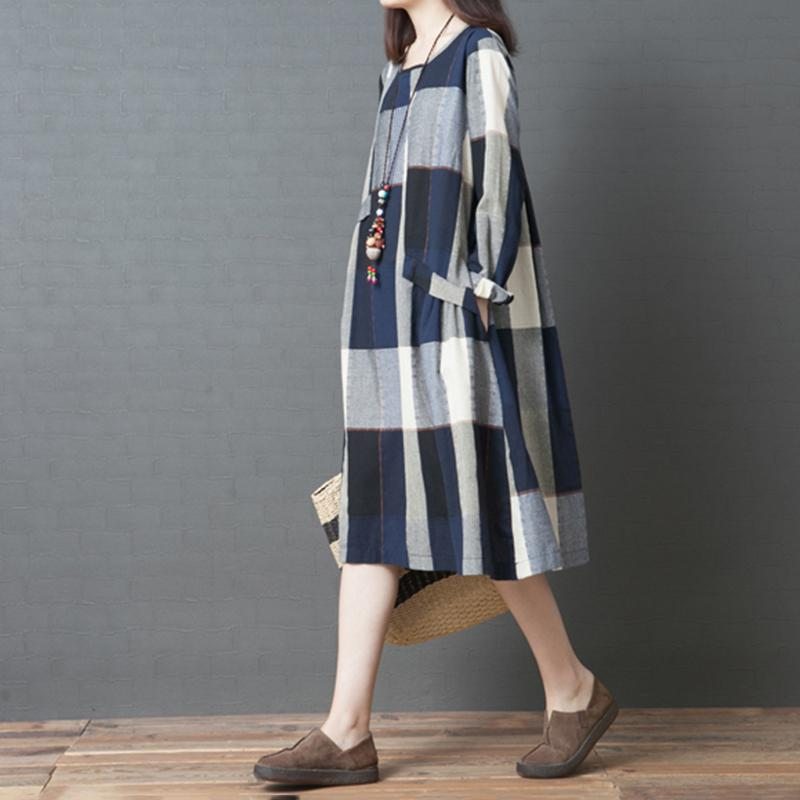 Robe Ample À Carreaux En Coton Rétro