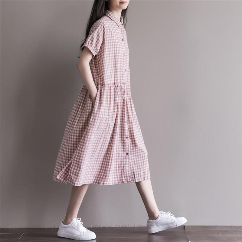 Robe Ample En Coton À Carreaux Pour Femmes