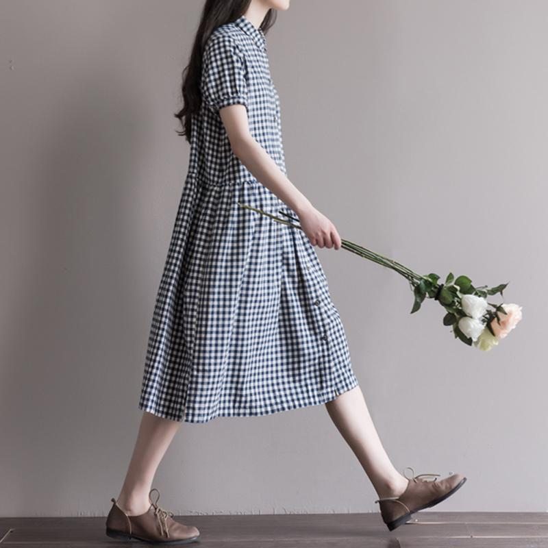 Robe Ample En Coton À Carreaux Pour Femmes