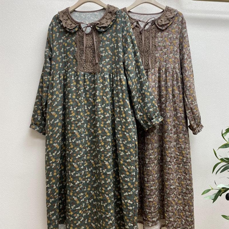 Robe Ample En Coton Et Lin À Fleurs D'automne Grande Taille