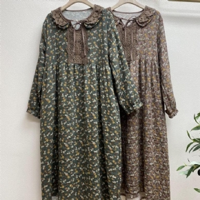 Robe Ample En Coton Et Lin À Fleurs D'automne Grande Taille