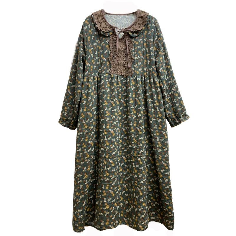 Robe Ample En Coton Et Lin À Fleurs D'automne Grande Taille