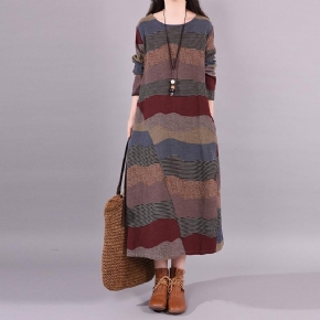 Robe Ample Décontractée À Manches Longues À Rayures Rétro Printemps-automne