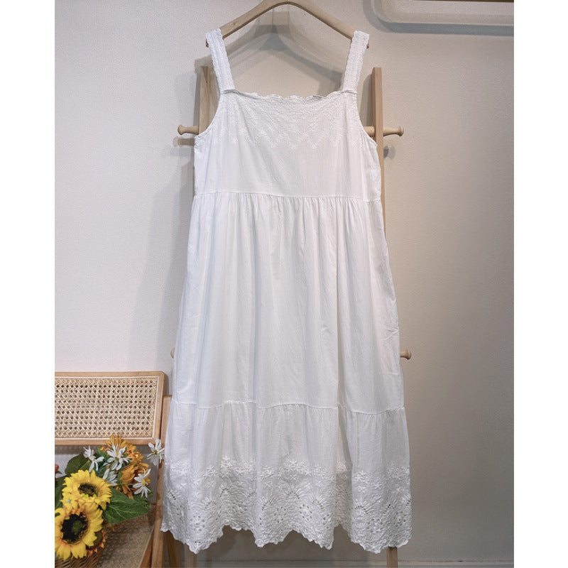 Robe Ample En Dentelle De Coton Sans Manches Vintage D'été