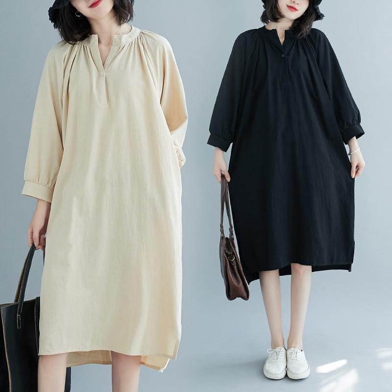 Robe Ample Pour Femme Avec Manches À Neuf Points Et Col En V