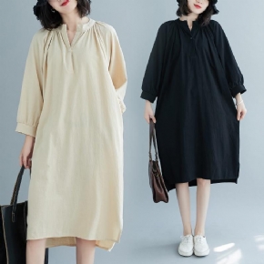 Robe Ample Pour Femme Avec Manches À Neuf Points Et Col En V