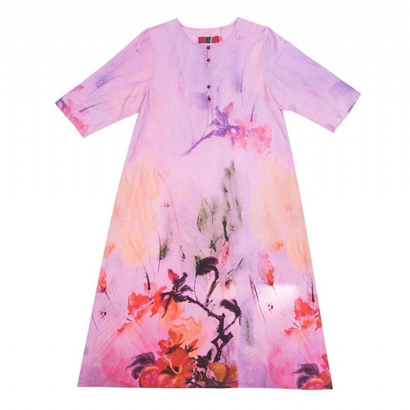 Robe Ample Fendue Imprimée De Fleurs Chics