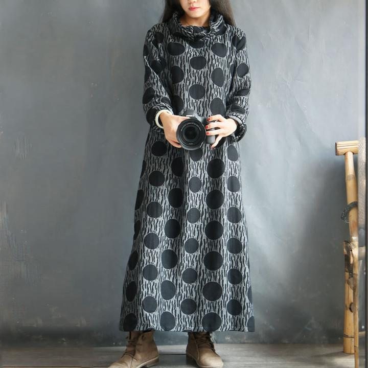 Robe Ample D'hiver En Coton Et Lin À Col Haut