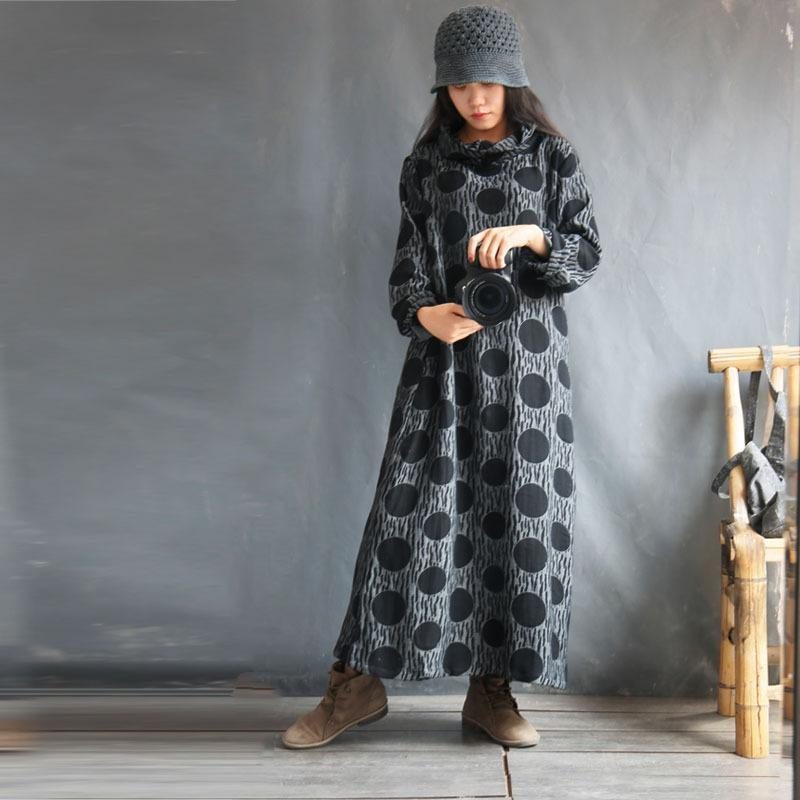 Robe Ample D'hiver En Coton Et Lin À Col Haut