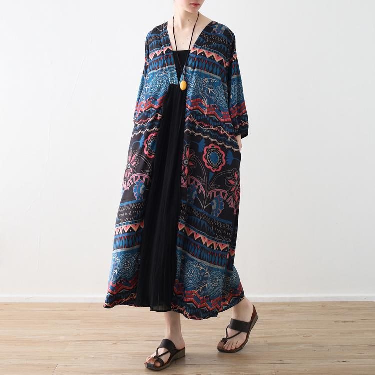 Robe Ample Imprimée Bleue À Col En V