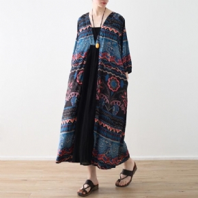 Robe Ample Imprimée Bleue À Col En V