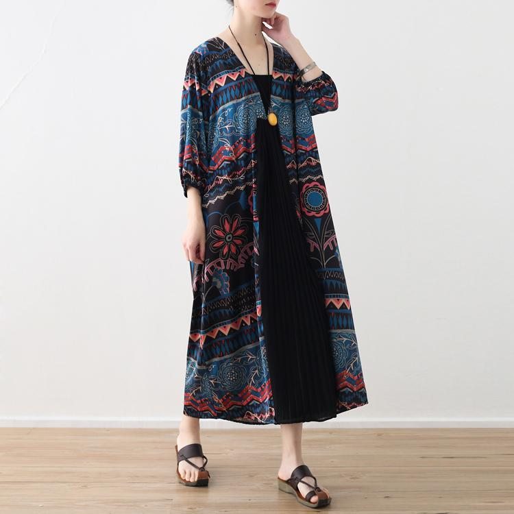 Robe Ample Imprimée Bleue À Col En V