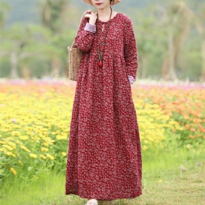 Robe Ample En Lin Et Coton À Fleurs Vintage De Printemps