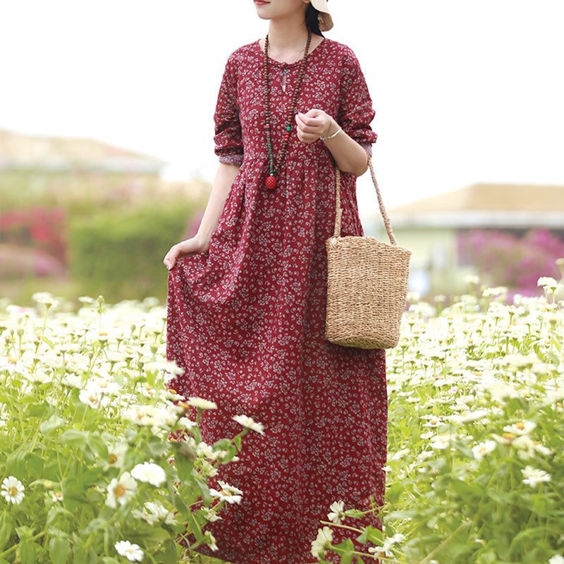 Robe Ample En Lin Et Coton À Fleurs Vintage De Printemps