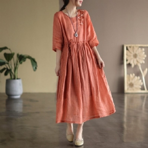 Robe Ample En Lin Vintage À Demi-manches Printemps-été