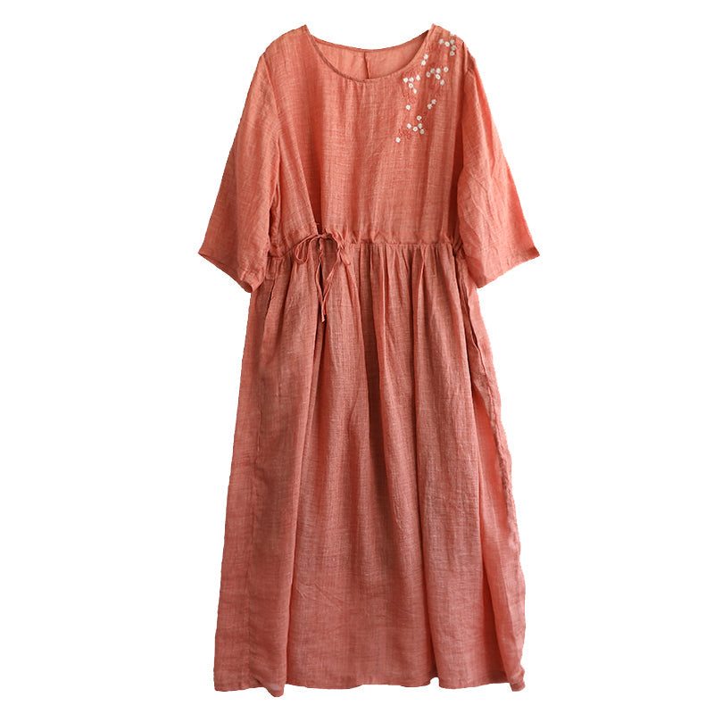 Robe Ample En Lin Vintage À Demi-manches Printemps-été