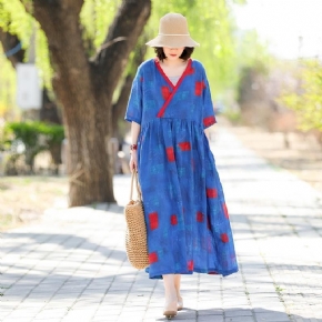 Robe Ample À Manches Courtes Et Col En V De Couleur Contrastée