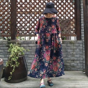 Robe Ample À Manches Mi-longues À Fleurs Vintage