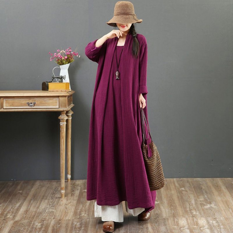 Robe D'automne À Manches Longues En Coton Mince Et Grande Taille