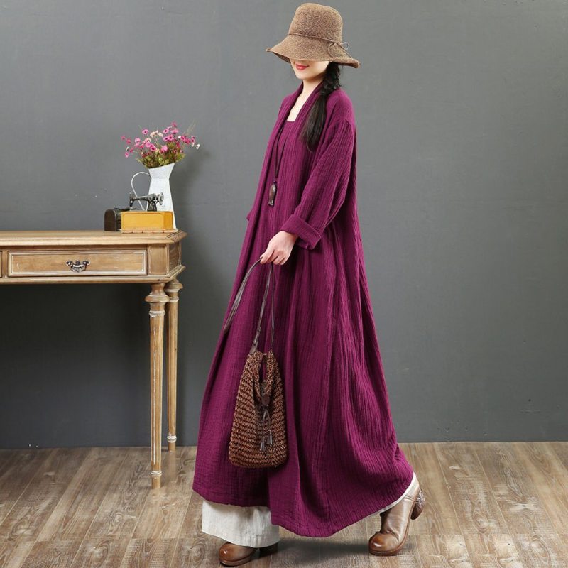 Robe D'automne À Manches Longues En Coton Mince Et Grande Taille