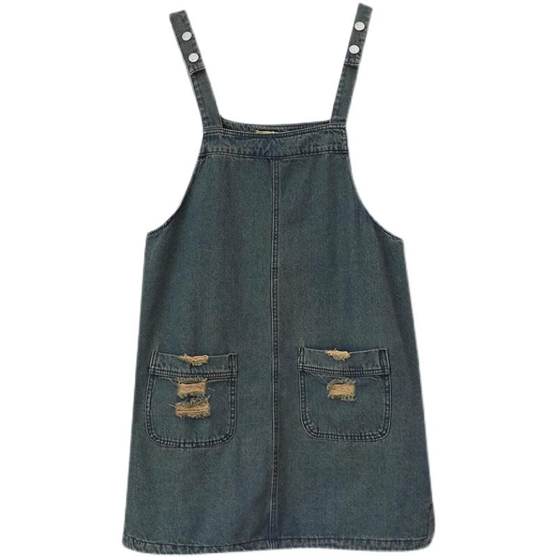 Robe À Bretelles Mi-longue En Denim Ample D'été