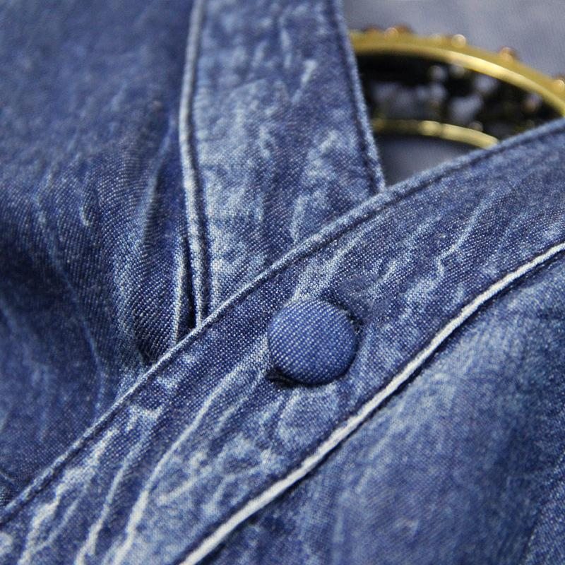 Robe De Broderie Rétro Décontractée En Denim Sans Manches