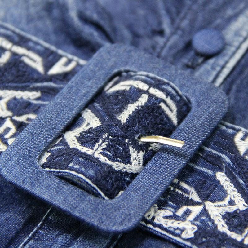 Robe De Broderie Rétro Décontractée En Denim Sans Manches