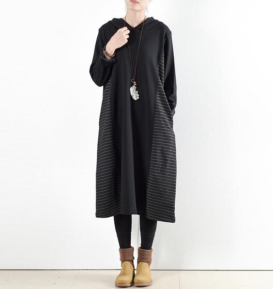 Robe À Capuche Épaisse Noire Ample