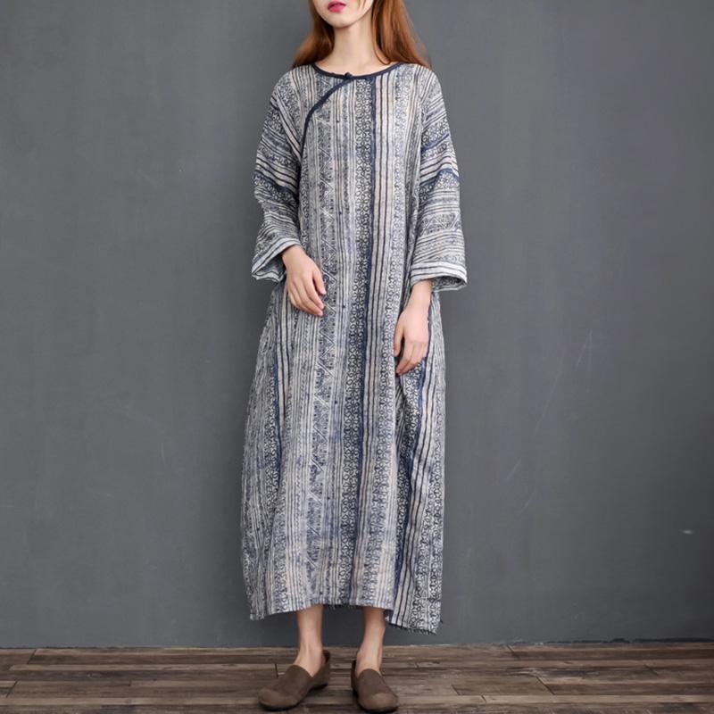 Robe De Chambre En Lin Imprimé Totem Nordique Pour Femme