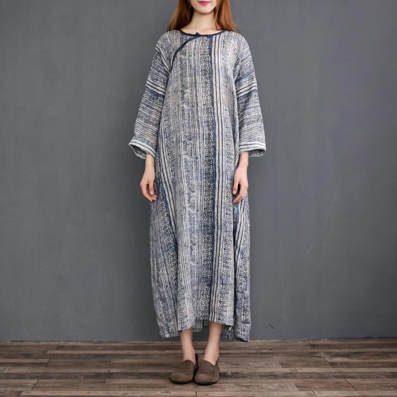 Robe De Chambre En Lin Imprimé Totem Nordique Pour Femme