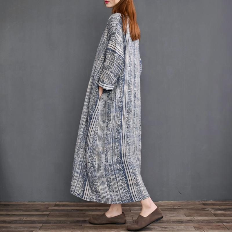 Robe De Chambre En Lin Imprimé Totem Nordique Pour Femme