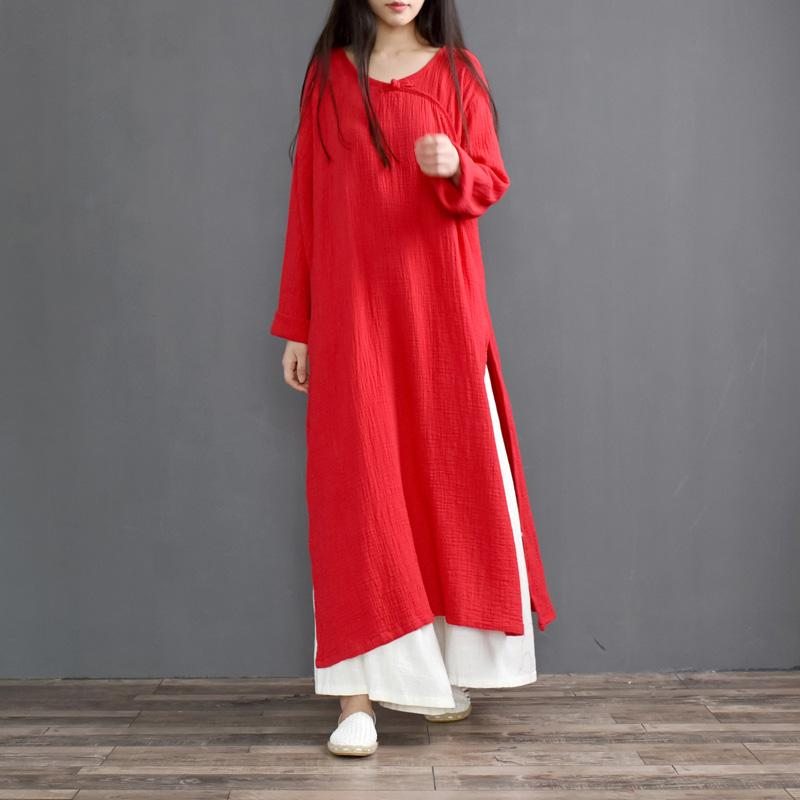 Robe Chemise Ample En Lin À Col Fendu