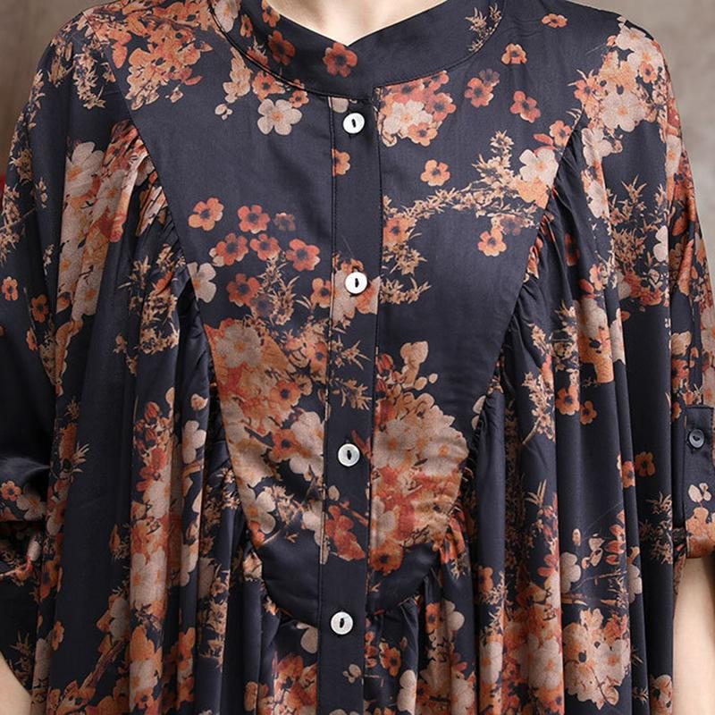 Robe Chemise À Fleurs Imprimée À Manches Chauve-souris Spring Plus Size