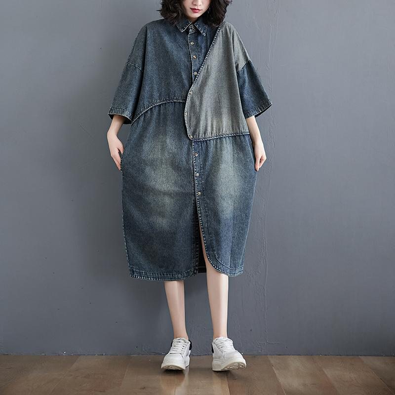 Robe Chemise En Jean Ample À Manches Courtes Rétro Grande Taille