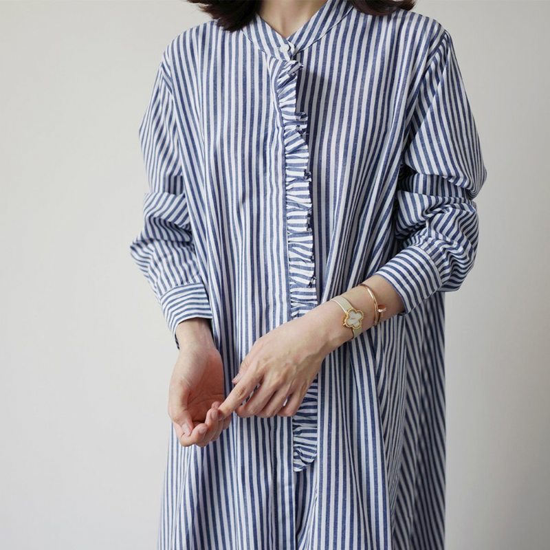 Robe Chemise Rayée À Manches Longues Pour Femmes